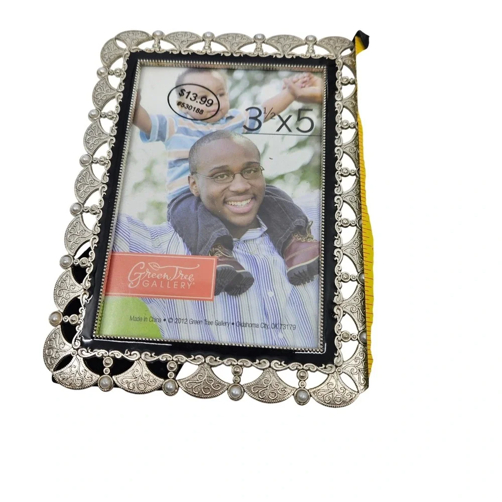Green Tree Gallery 3.5 x 5 Picture Frame Set of 2 Silver Tone with Beads